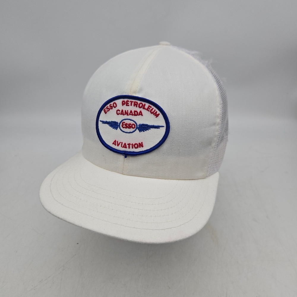 Vintage Esso Aviation Petroleum Snapback Hat Cap White Jet Fuel Canada Made